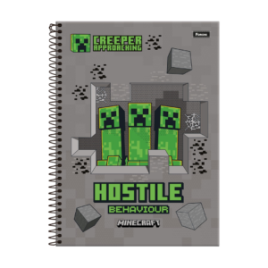 Caderno Espiral – 1 Matéria – 80 folhas – Capa Minecraft “Creeper Approaching”