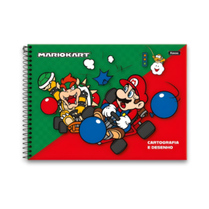 Caderno de Desenho Espiral – 96 folhas – Capa Mario Kart (Mario & Bowser)